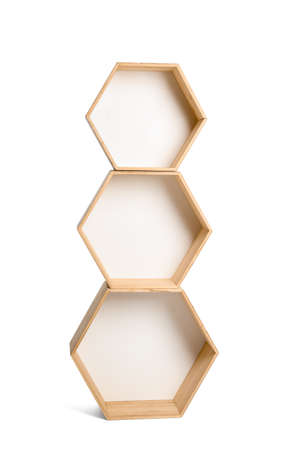 Modern empty shelves on white backgroundの写真素材