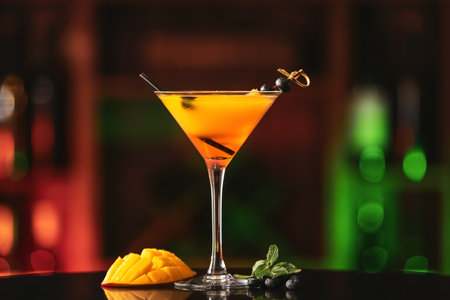 Tasty mango margarita on table in barの写真素材