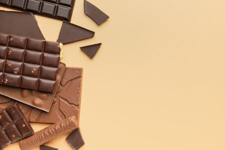 Different chocolate on color backgroundの写真素材