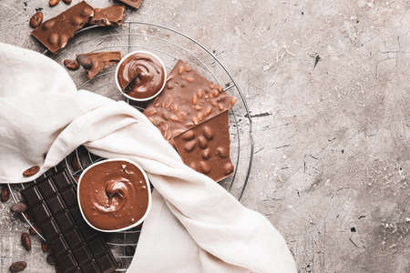 Composition with different chocolate on grunge backgroundの写真素材