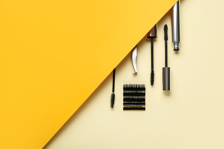 Composition with false eyelashes on color background
