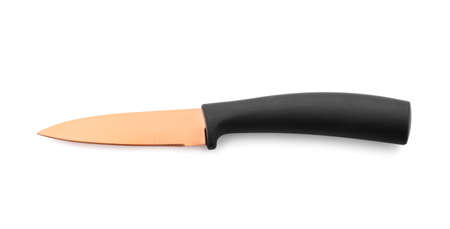 Knife with black handle on white backgroundの写真素材