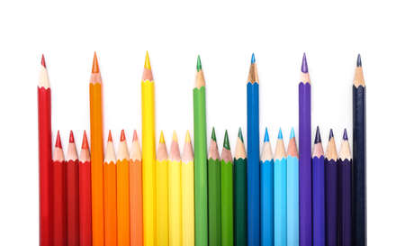 Composition with colorful pencils on white backgroundの写真素材