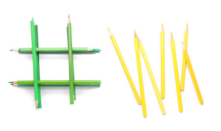 Composition with colorful pencils on white background