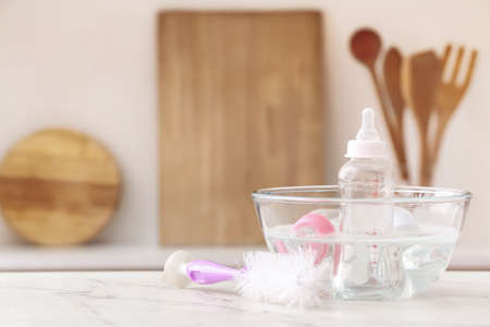 Cleaning of baby bottles at homeの写真素材