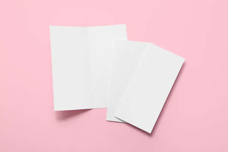 Blank brochures on color background