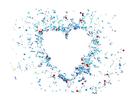 Heart made of sweet colorful sprinkles on white backgroundの写真素材