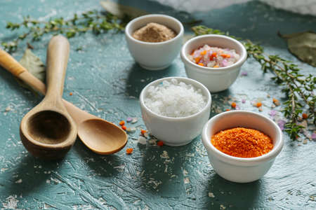 Composition with different salt on color backgroundの写真素材