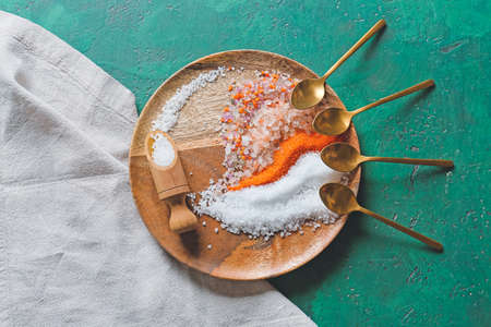 Composition with different salt on color background