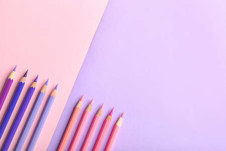 Set of pencils on color backgroundの写真素材
