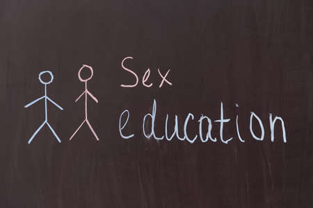 Text SEX EDUCATION written on chalkboardの写真素材