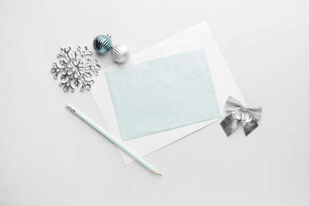 Blank letter to Santa and Christmas decor on light backgroundの写真素材
