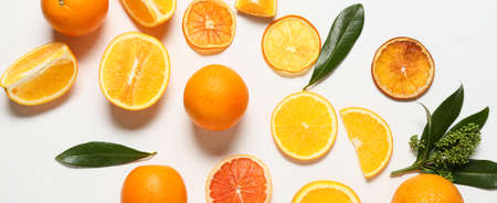 Fresh oranges on white backgroundの写真素材