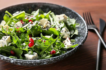Bowl with arugula salad, closeupの写真素材