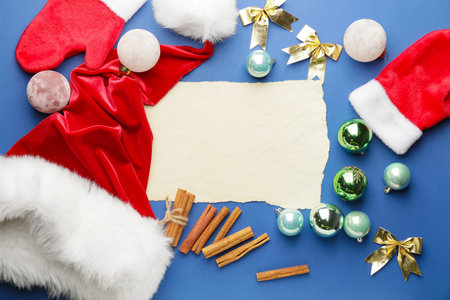 Blank letter to Santa and Christmas decor on color backgroundの写真素材