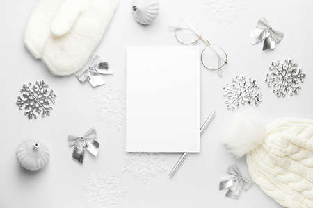 Blank letter to Santa and Christmas decor on white backgroundの写真素材