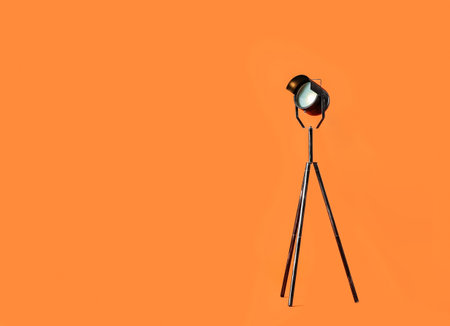 Modern floor lamp on color backgroundの写真素材