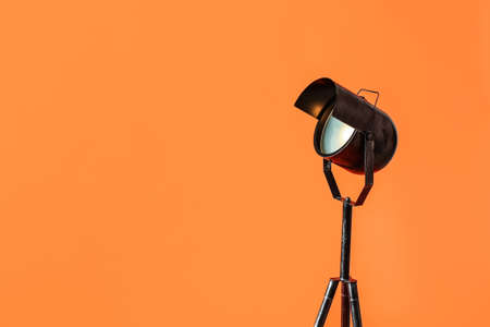 Modern floor lamp on color backgroundの写真素材