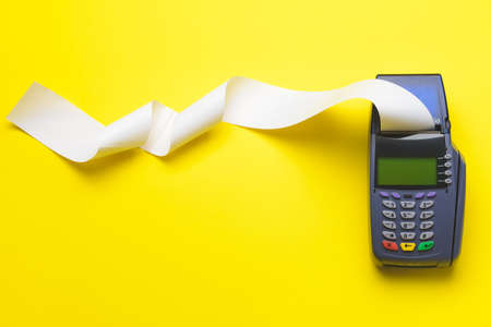 Payment terminal on color backgroundの写真素材