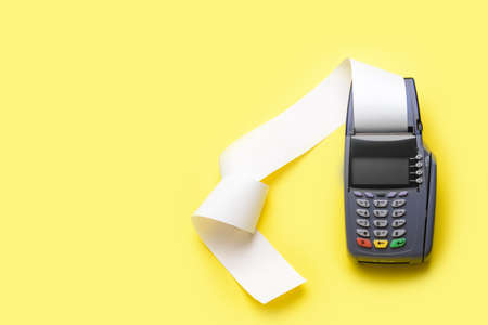 Payment terminal on color backgroundの写真素材