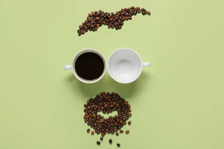 Creative composition with coffee on color background