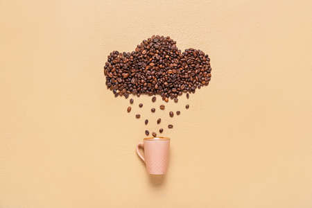 Creative composition with coffee on color backgroundの写真素材