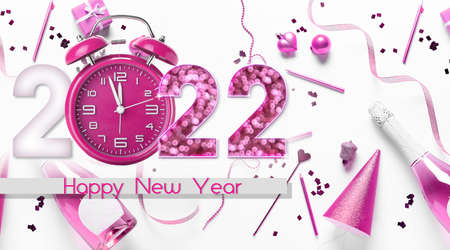 Beautiful greeting card for Happy New Year 2022 with clock