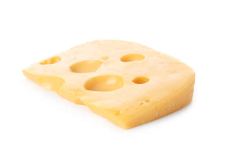 Piece of tasty cheese on white backgroundの写真素材