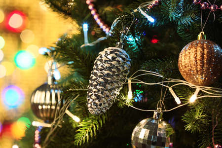 Beautiful decorated Christmas tree, closeupの写真素材