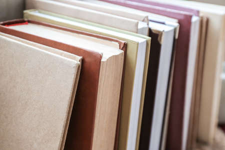 Stack of colorful books, closeupの写真素材