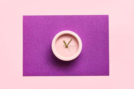 Alarm clock on color backgroundの写真素材