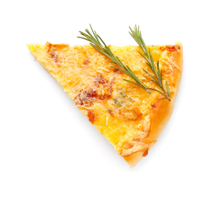 Piece of tasty pizza on white backgroundの写真素材