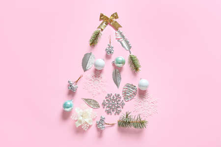 Beautiful Christmas composition on color background