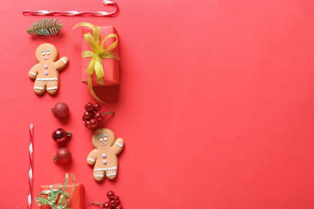 Beautiful Christmas composition on color background