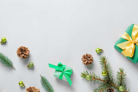 Beautiful Christmas composition on light backgroundの写真素材