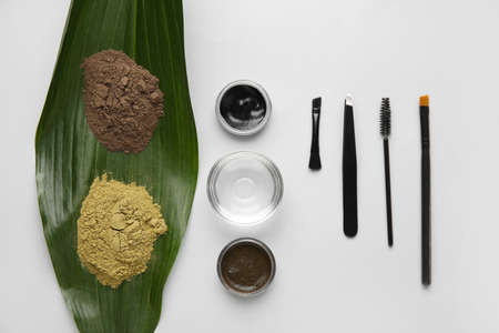 Composition with henna for eyebrows correction on light backgroundの写真素材
