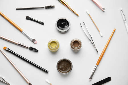 Composition with henna for eyebrows correction on light backgroundの写真素材