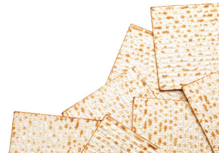 Jewish flatbread matza for Passover on white backgroundの写真素材