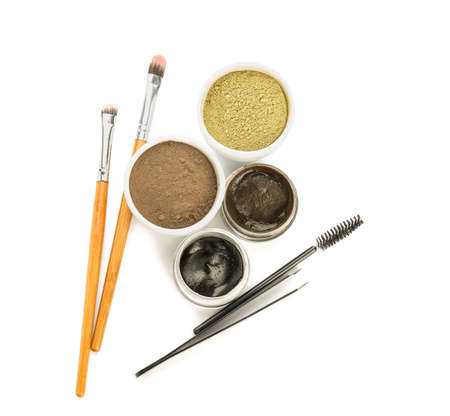 Natural henna and tools on white background