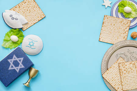 Festive composition for Passover celebration on color backgroundの写真素材