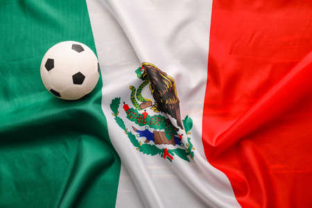 Mexican flag and soccer ball, closeupの写真素材