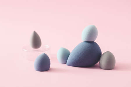 Makeup sponges on color backgroundの写真素材