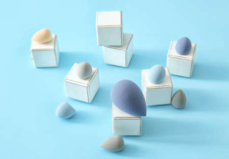 Makeup sponges on color backgroundの写真素材