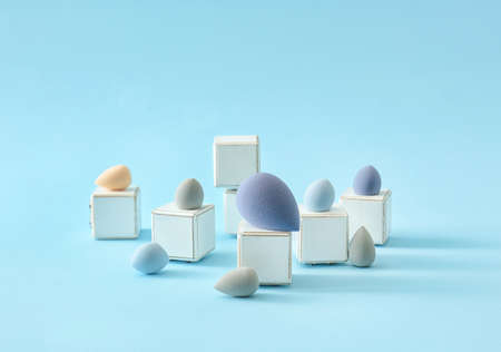 Makeup sponges on color backgroundの写真素材