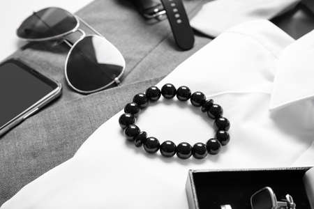 Stylish male clothes and accessories, closeupの写真素材