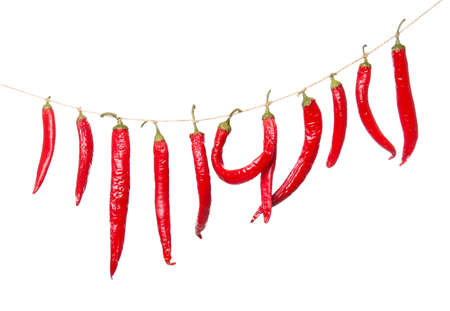 Fresh chili peppers on white backgroundの写真素材