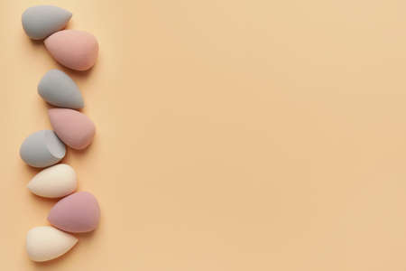 Makeup sponges on color backgroundの写真素材