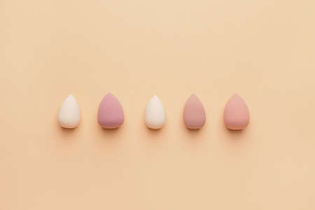 Makeup sponges on color backgroundの写真素材