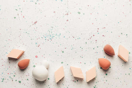 Makeup sponges on white backgroundの写真素材