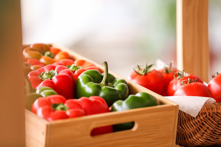 Fresh vegetables on stall in marketの写真素材